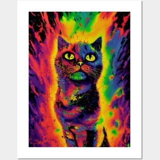 Trippy Multicolored Cat Posters and Art